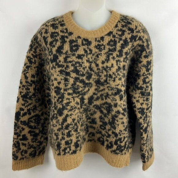 Madewell Crewneck Pullover Boxy Leopard Print Alpaca and Wool Sweater Size XS - Picture 4 of 12
